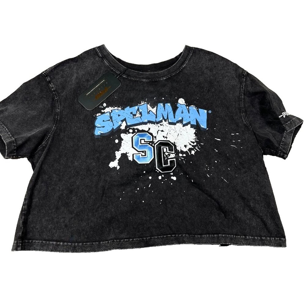 Pro Standard Womens Medium Black Spelman College Jaguars Logo Crop‎ T-Shirt NWT